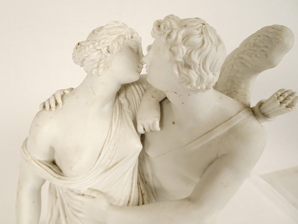 Sculpture Biscuit Manufacture Nast Baiser Psyché Amour Cupidon XIXè Siècle-photo-2