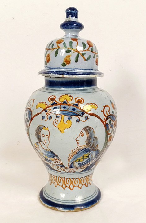 Covered Pot Delft Earthenware Portrait William Orange Princess Bird 1773