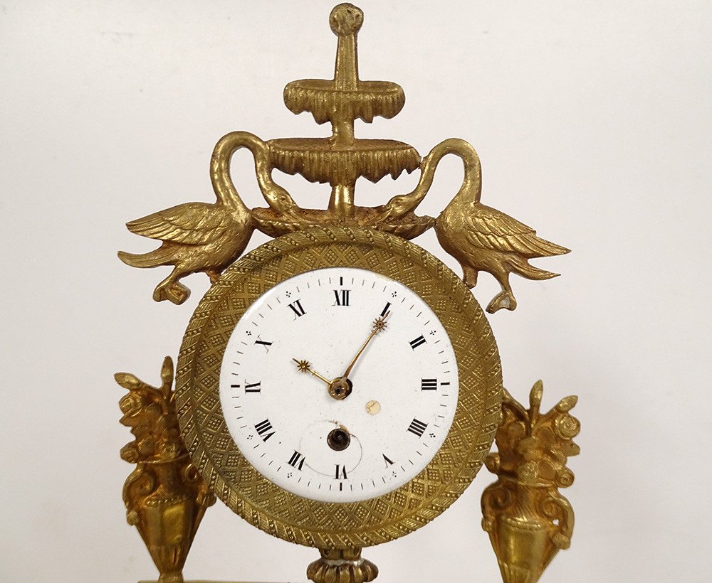 Empire Portico Clock Gilt Bronze Palmettes Swans Fountain 19th Century-photo-2