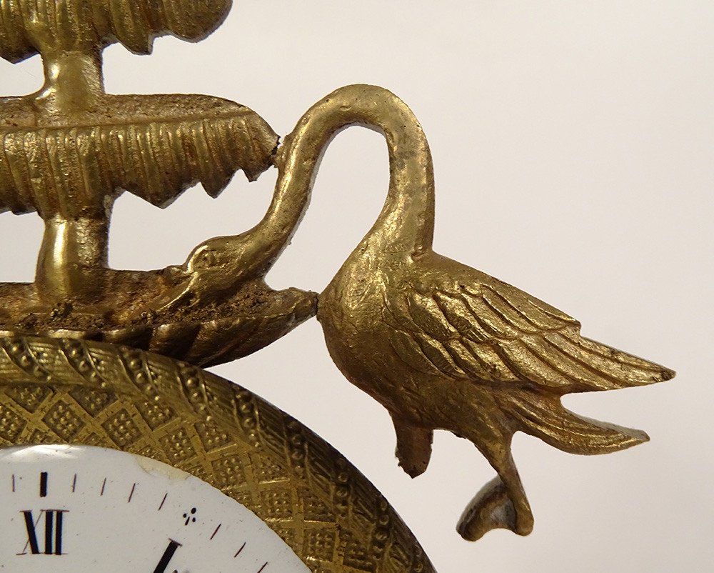 Empire Portico Clock Gilt Bronze Palmettes Swans Fountain 19th Century-photo-1