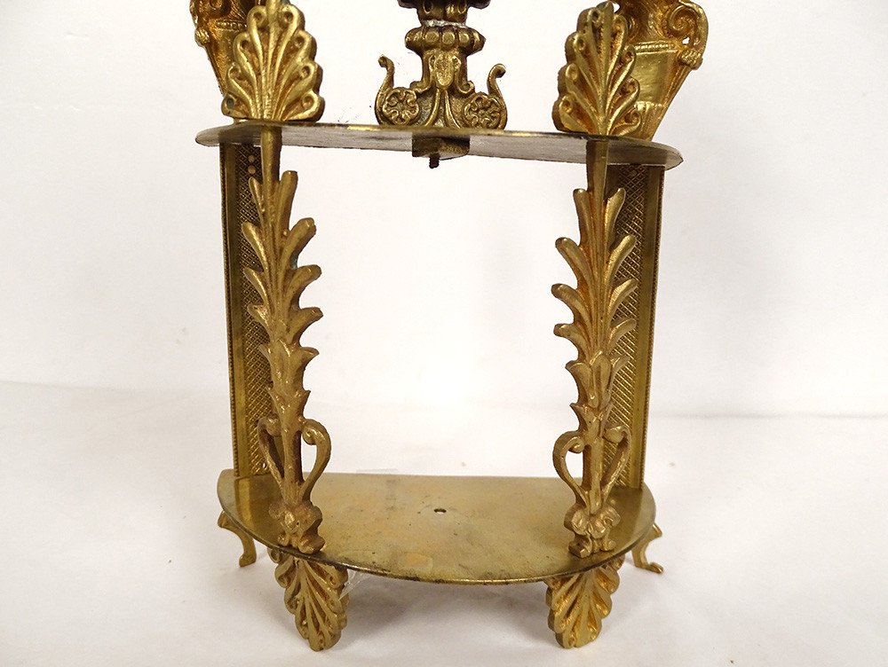 Empire Portico Clock Gilt Bronze Palmettes Swans Fountain 19th Century-photo-3