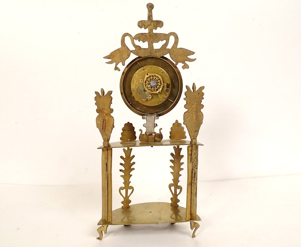 Empire Portico Clock Gilt Bronze Palmettes Swans Fountain 19th Century-photo-5