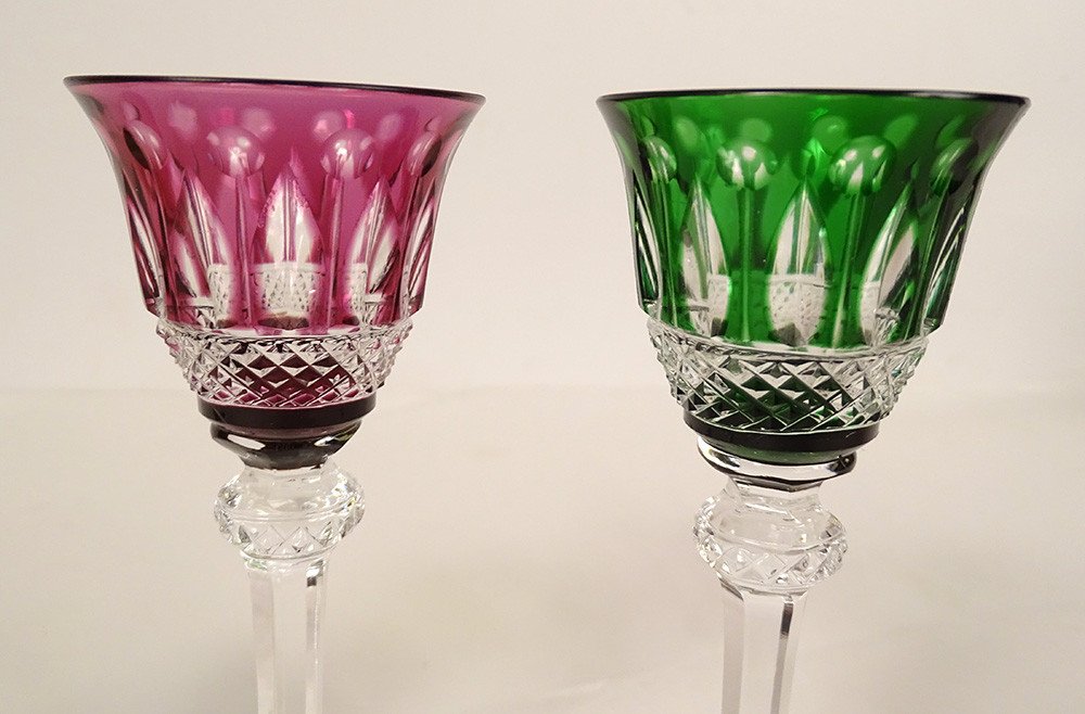 4 Saint-louis Cut Crystal Porto Liqueur Glasses Tommy Model 20th Century Color-photo-3