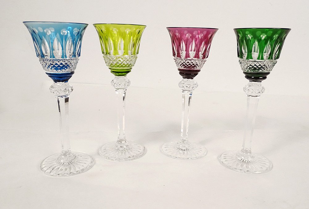 4 Saint-louis Cut Crystal Porto Liqueur Glasses Tommy Model 20th Century Color