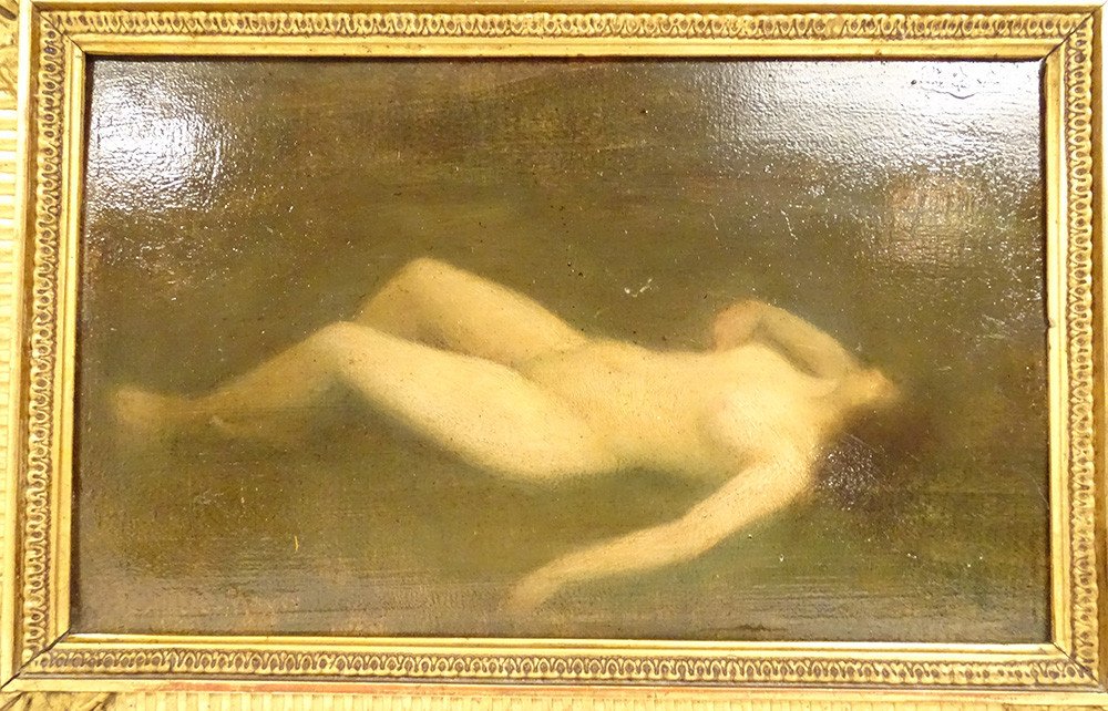 HSP Tableau Femme Nue Allongée Albert Mayer Art Nouveau Cadre Doré XIXème-photo-2