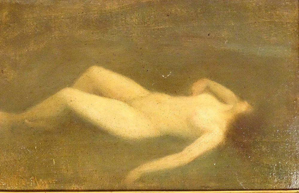 HSP Tableau Femme Nue Allongée Albert Mayer Art Nouveau Cadre Doré XIXème-photo-1