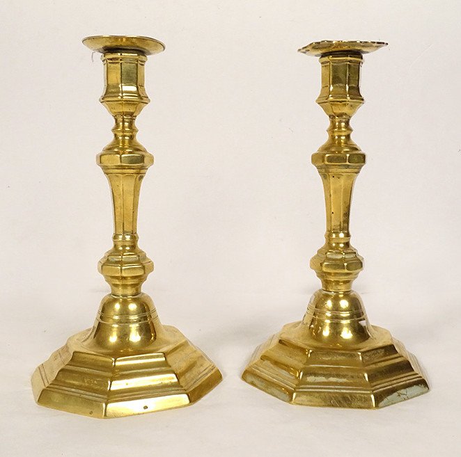 Pair Of Louis XIV Candlesticks, Gilt Bronze, Crowned C, 17th Century