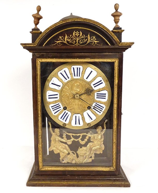 Religious Clock Cartel Wood Brass Bust Louis XIV Allegories End Of 17th Century