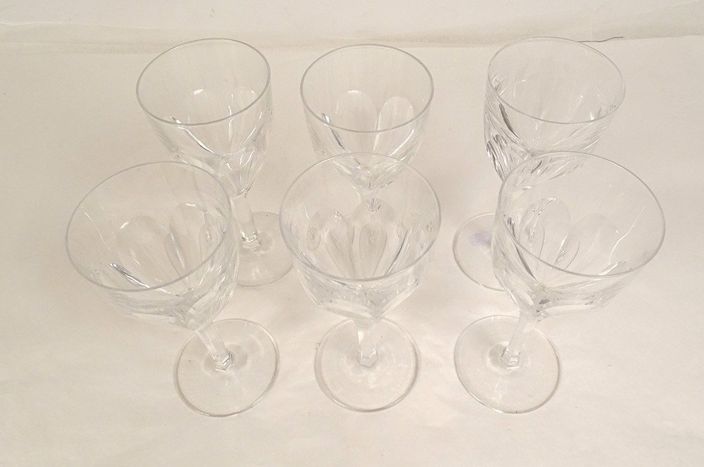 6 Saint-louis Cut Crystal Wine Glasses Bristol Model 20th Century-photo-2