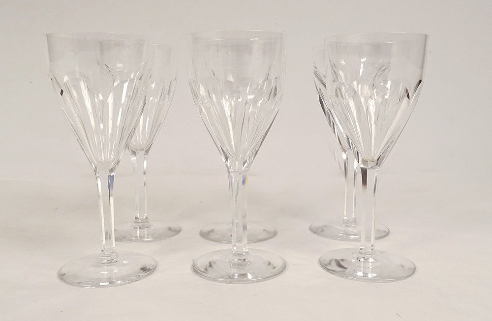 6 Saint-louis Cut Crystal Wine Glasses Bristol Model 20th Century