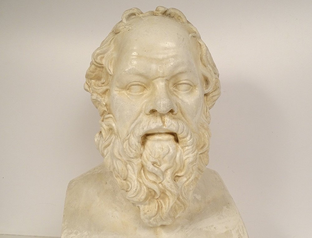 Sculpture Bust Socrates Plaster Greek Philosopher Louvre Museum Cast 20th Century-photo-3