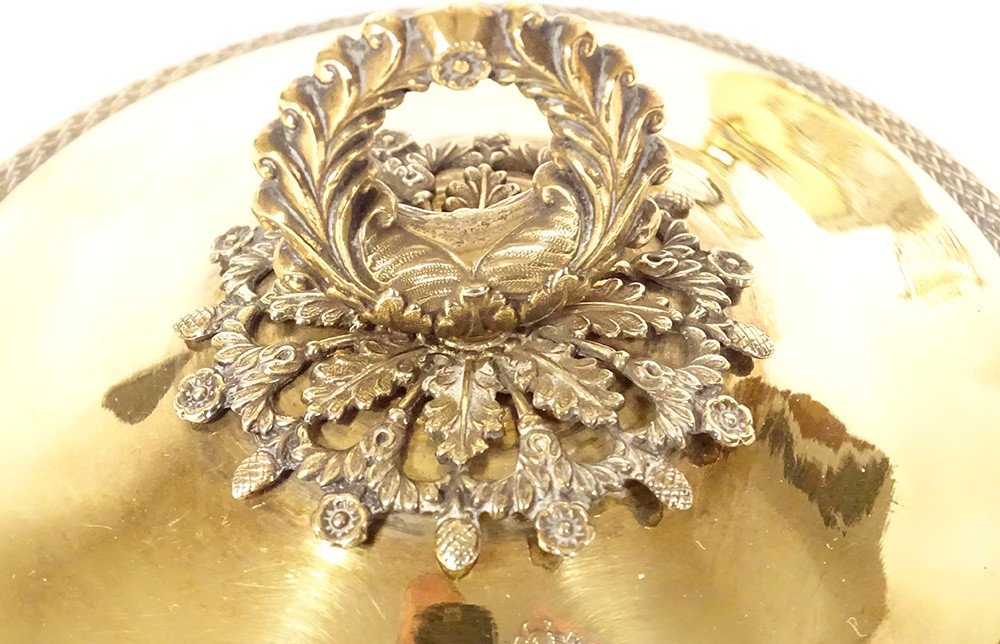 Sugar Bowl Restoration Silver Vermeil Old Man Palmettes Flowers Crystal 19th Century-photo-4