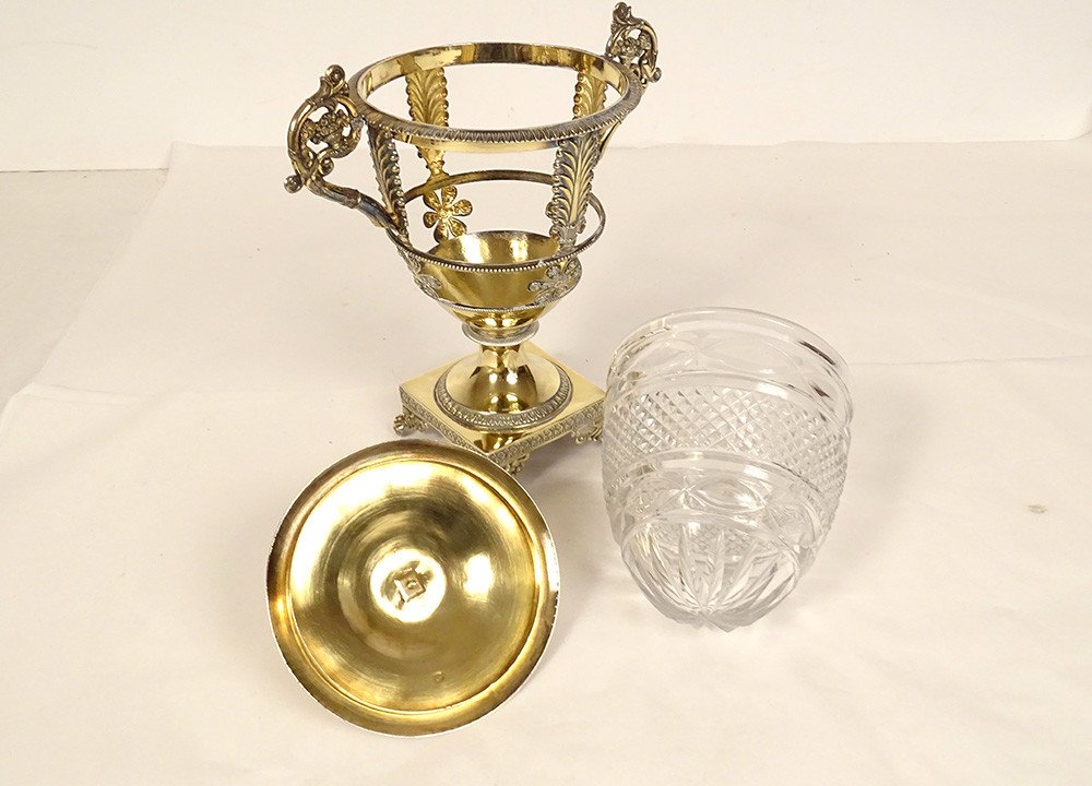 Sugar Bowl Restoration Silver Vermeil Old Man Palmettes Flowers Crystal 19th Century-photo-6