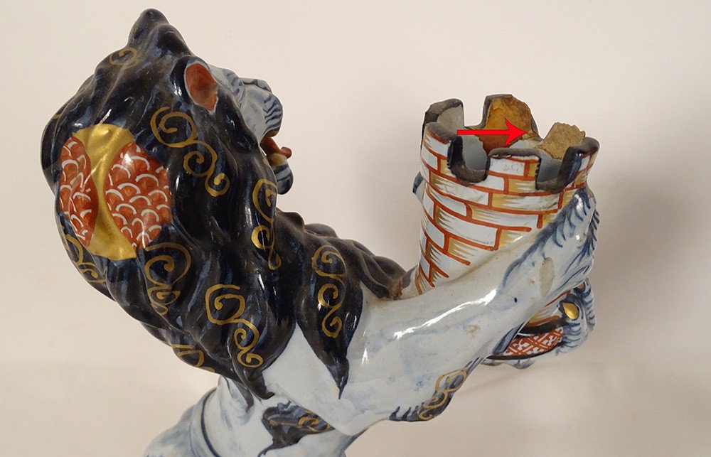 Pair Of Emile Gallé Nancy Earthenware Candlesticks Lions Imari Decor 19th Century-photo-6