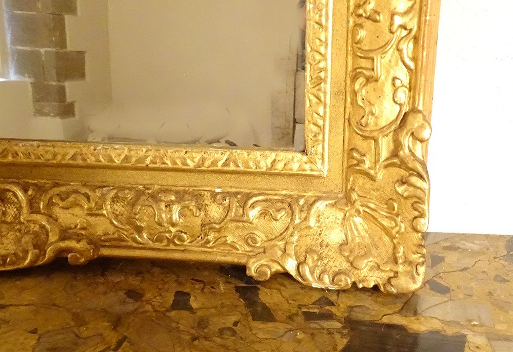 Regency Mirror Pediment Carved Gilded Wood Birds Basket Flowers Mirror XVIIIth-photo-1