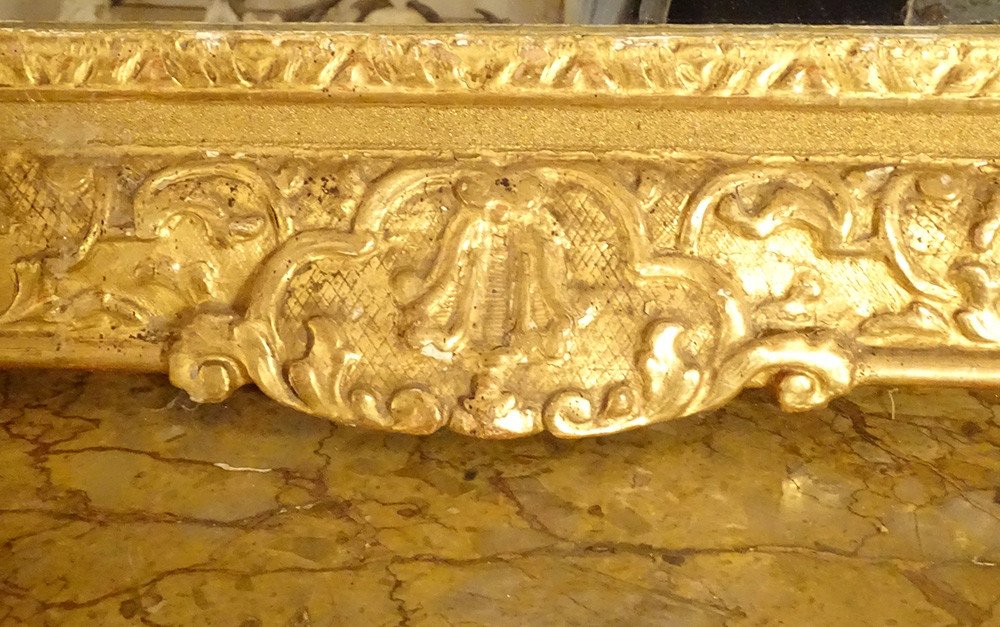 Regency Mirror Pediment Carved Gilded Wood Birds Basket Flowers Mirror XVIIIth-photo-3