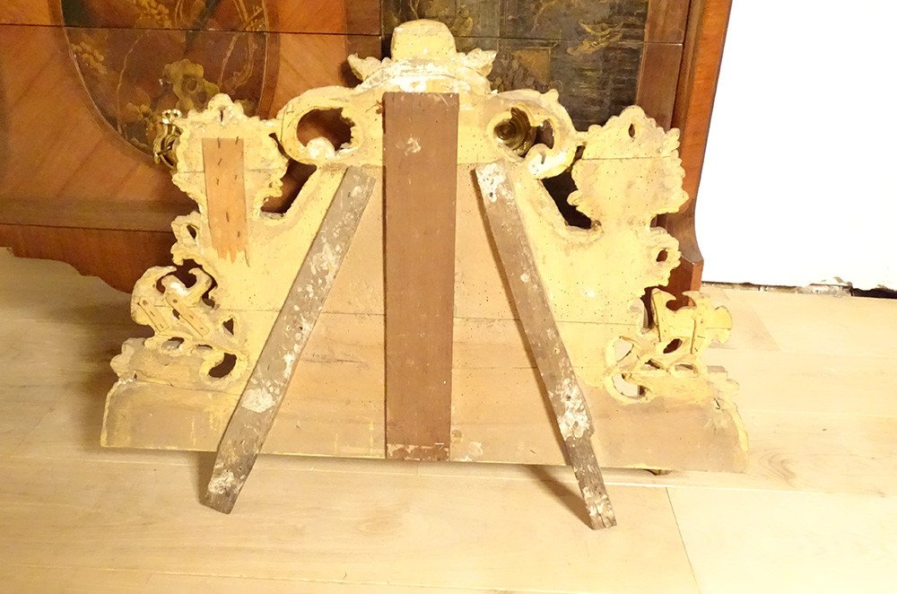 Regency Mirror Pediment Carved Gilded Wood Birds Basket Flowers Mirror XVIIIth-photo-7