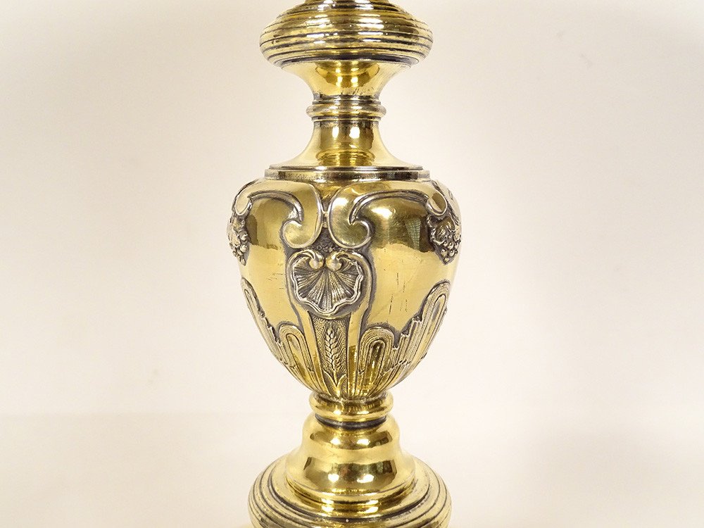 Chalice Paten Silver Vermeillé Paris Shell Wheat Grapes 862.64gr XVIIIth-photo-2