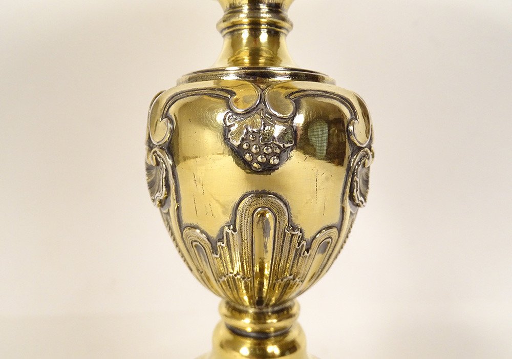 Chalice Paten Silver Vermeillé Paris Shell Wheat Grapes 862.64gr XVIIIth-photo-1