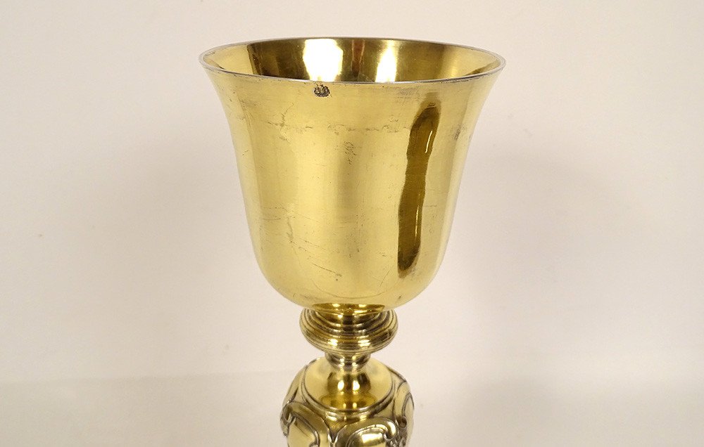 Chalice Paten Silver Vermeillé Paris Shell Wheat Grapes 862.64gr XVIIIth-photo-3