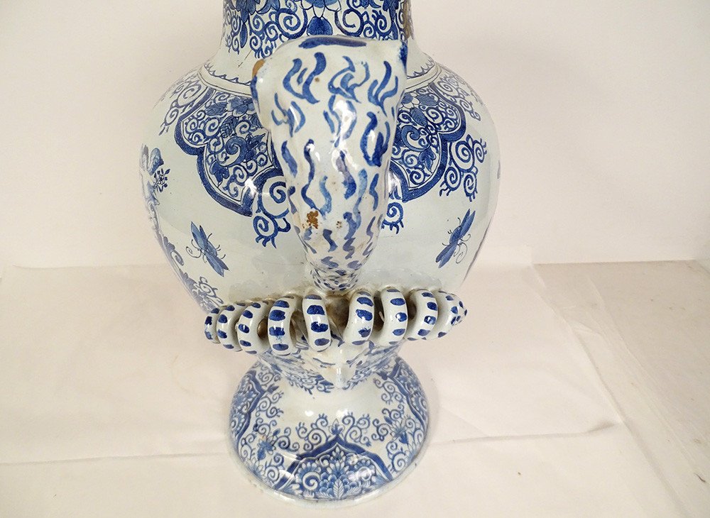 Vase Pot Couvert Faïence Style Delft Armoiries Blason Camaïeu Bleu XIXème-photo-3