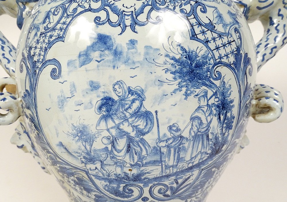 Vase Pot Couvert Faïence Style Delft Armoiries Blason Camaïeu Bleu XIXème-photo-5