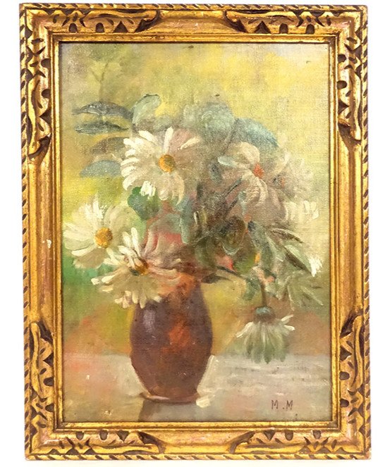 Hst Marceron-maille Still Life Painting Bouquet Of Flowers Golden Frame 19th Century