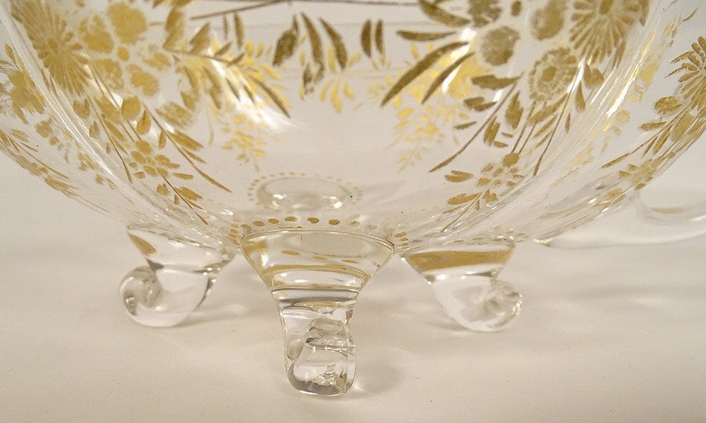 Paire coupelles coupes glace cristal Baccarat dorure bouquets fleurs XIXème-photo-3