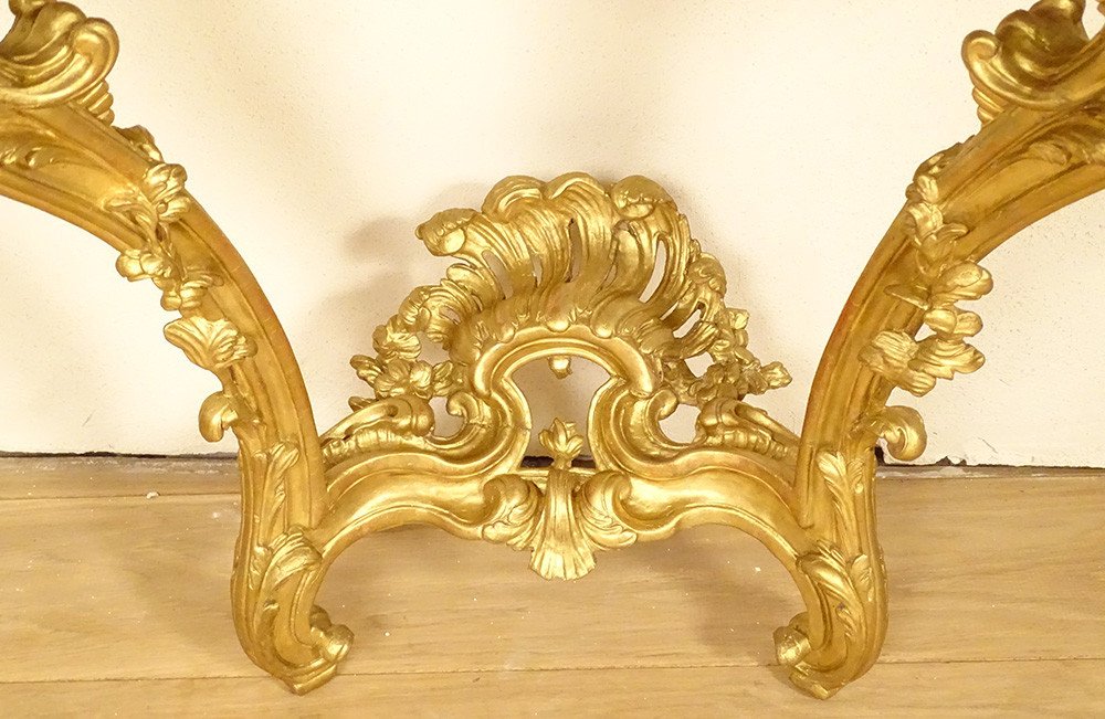 Louis XV Console Gilded Carved Wood Rocaille Shells White Marble 18th Century-photo-3