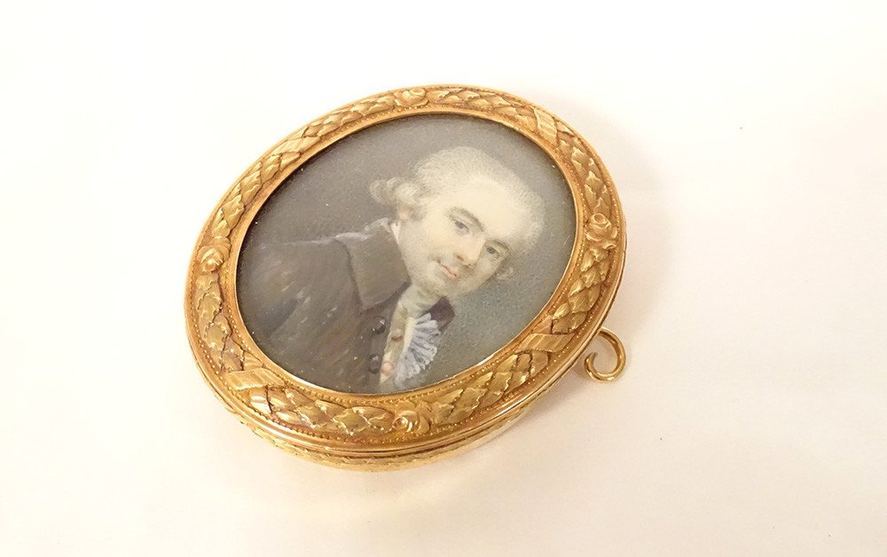 Miniature Painted Brooch 18k Gold Portrait Count De La Villirouët Lambilly 18th-photo-3