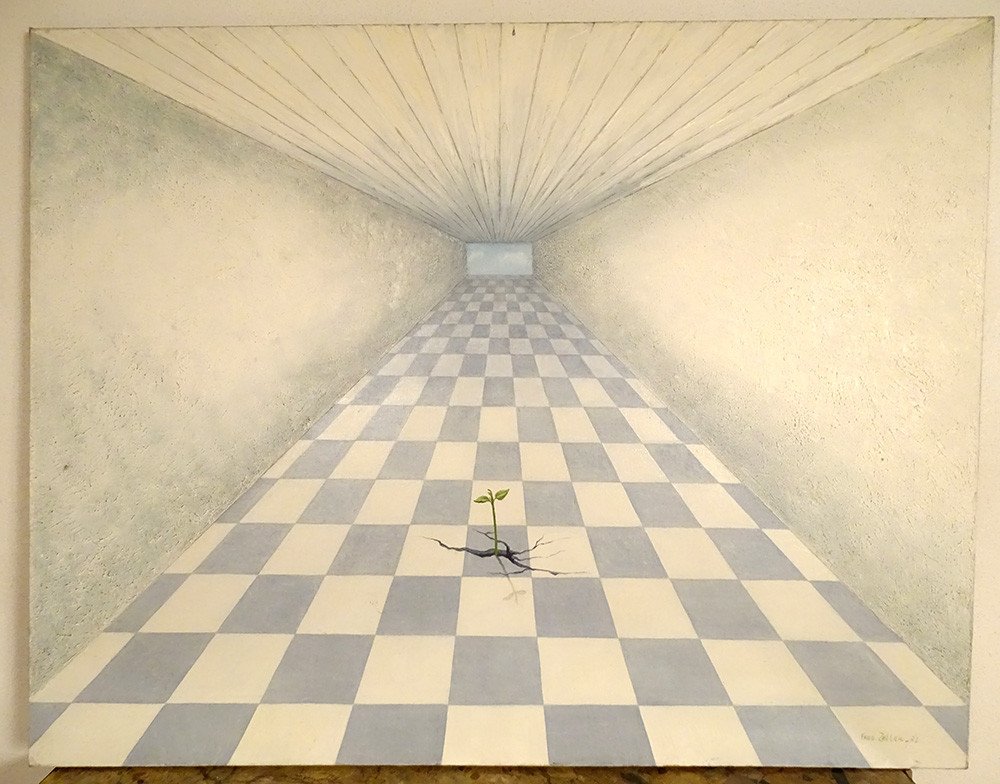 Large Hst Surrealist Painting Fred Zeller Psychic Perception Space 1971