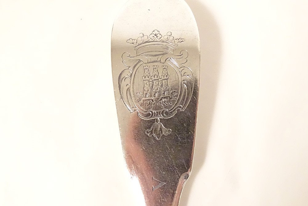 Silver Stew Spoon Farmers General Rennes Coat Of Arms Chastel Rouvraye 18th-photo-2