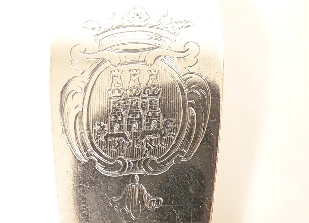 Silver Stew Spoon Farmers General Rennes Coat Of Arms Chastel Rouvraye 18th-photo-3