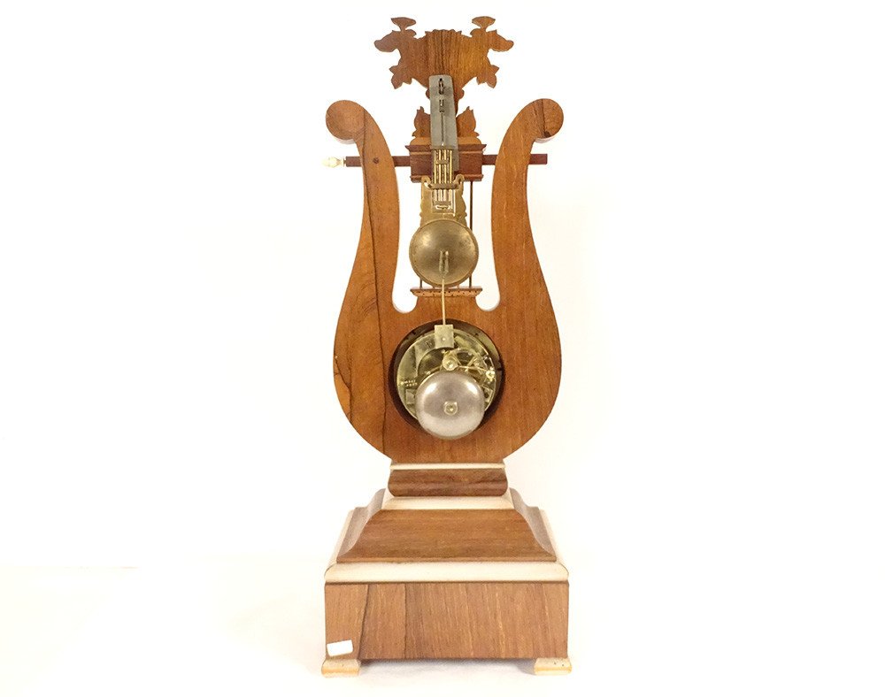 Pendule Lyre Charles X Marqueterie Palissandre Bronze Napoléon III XIXème-photo-6