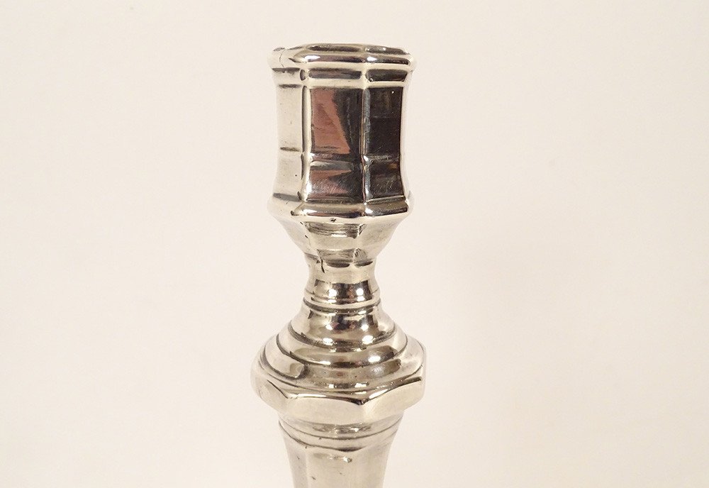 Louis XIV Candlestick Torch Silver Plated Bronze Cut Sides Early 18th Century-photo-2