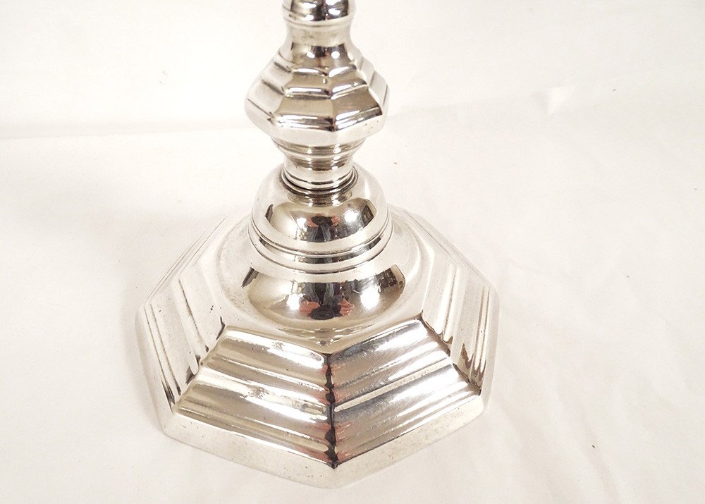 Louis XIV Candlestick Torch Silver Plated Bronze Cut Sides Early 18th Century-photo-4