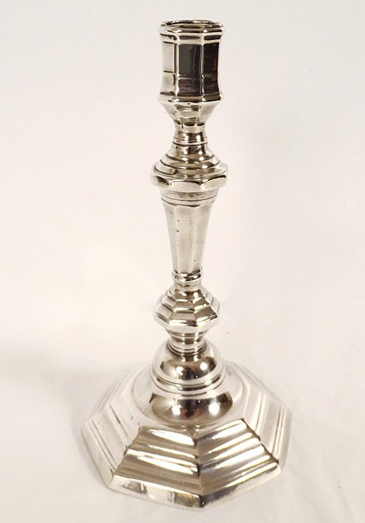 Louis XIV Candlestick Torch Silver Plated Bronze Cut Sides Early 18th Century