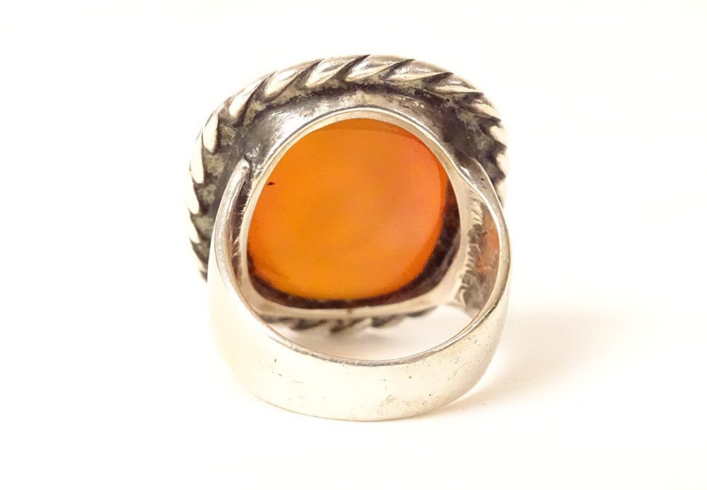 Ring Intaglio Carnelian Monogram Crown Solid Silver 19th Century-photo-4