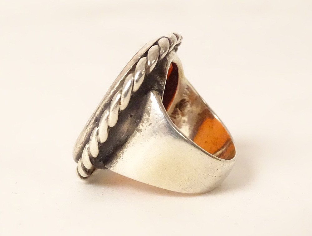 Ring Intaglio Carnelian Monogram Crown Solid Silver 19th Century-photo-1