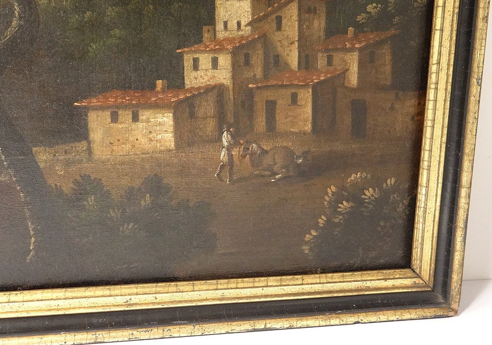 Large Hst Countryside Landscape Village Characters Italian School 18th Century-photo-6