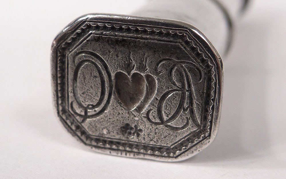 Wax Seal Case Silver Coat Of Arms Brumauld Hearts Vendée 39.7gr 18th-photo-4