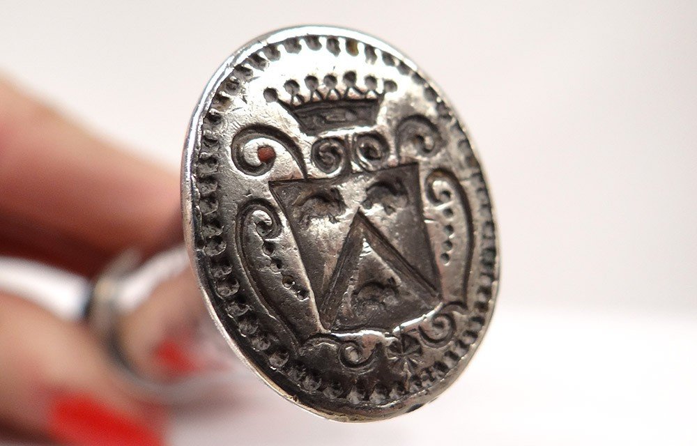 Wax Seal Case Silver Coat Of Arms Brumauld Hearts Vendée 39.7gr 18th-photo-2