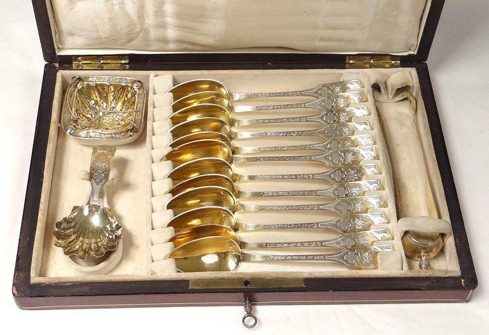 Silver Vermeil Tea Coffee Spoons Service Minerva Devaux Napoleon III 19th Century-photo-2