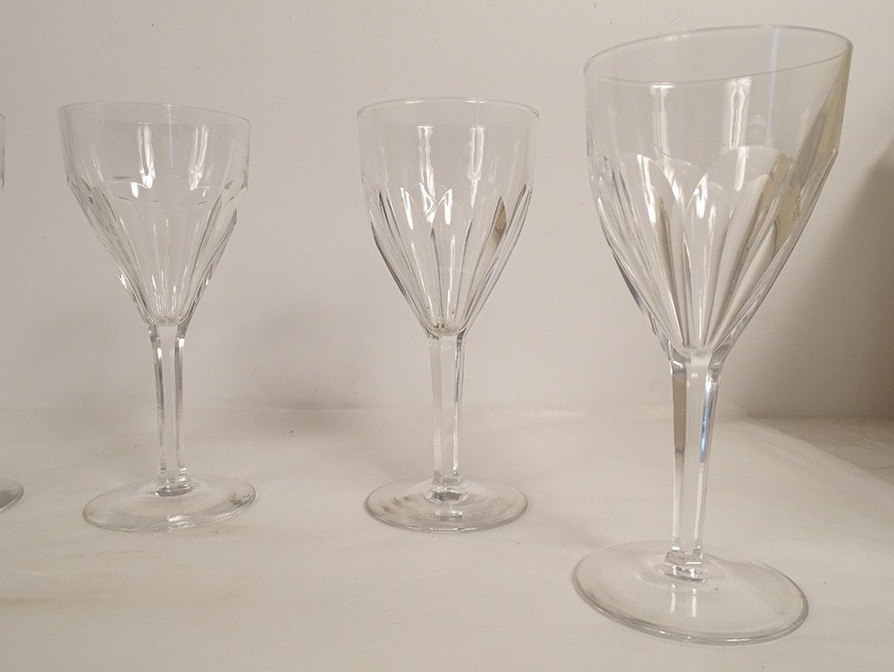 6 Saint-louis Cut Crystal Water Stemmed Glasses Bristol Model 20th Century-photo-1