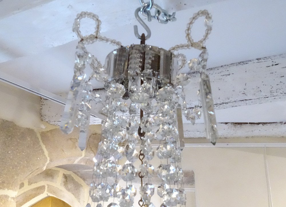 Chandelier Basket Cut Crystal Tassels Garlands 19th Century-photo-4