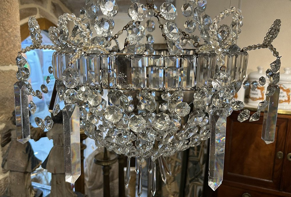 Chandelier Basket Cut Crystal Tassels Garlands 19th Century-photo-7