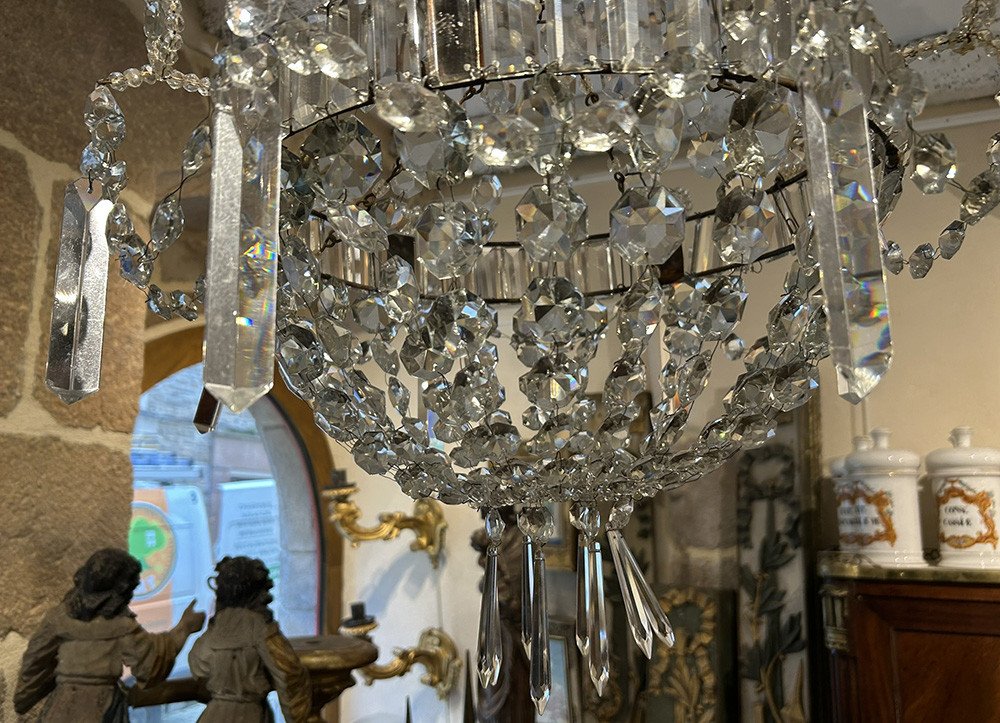 Chandelier Basket Cut Crystal Tassels Garlands 19th Century-photo-8