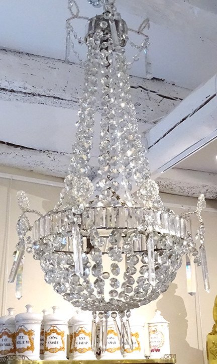 Chandelier Basket Cut Crystal Tassels Garlands 19th Century