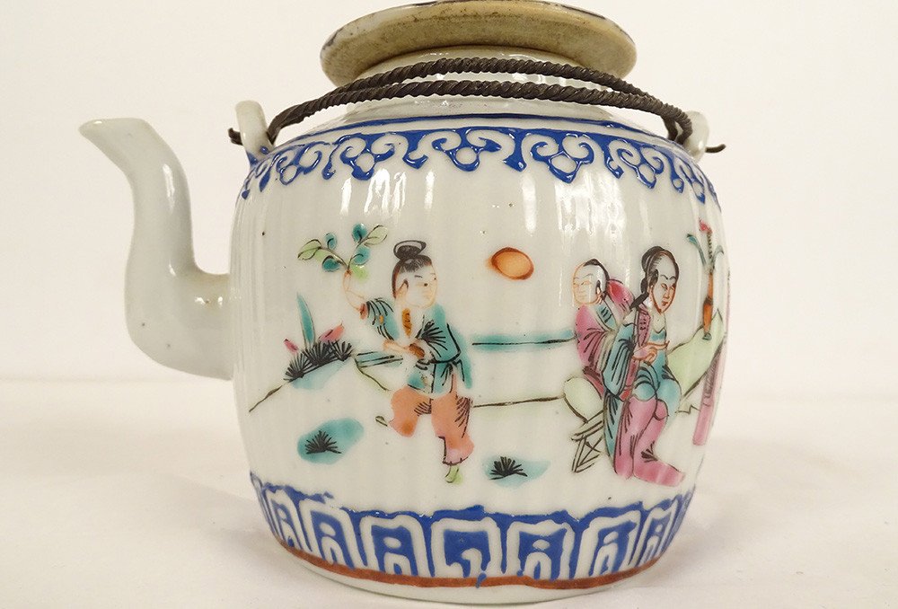 Chinese Porcelain Teapot Mandarin Characters Servants Tongzhi 19th Century-photo-4