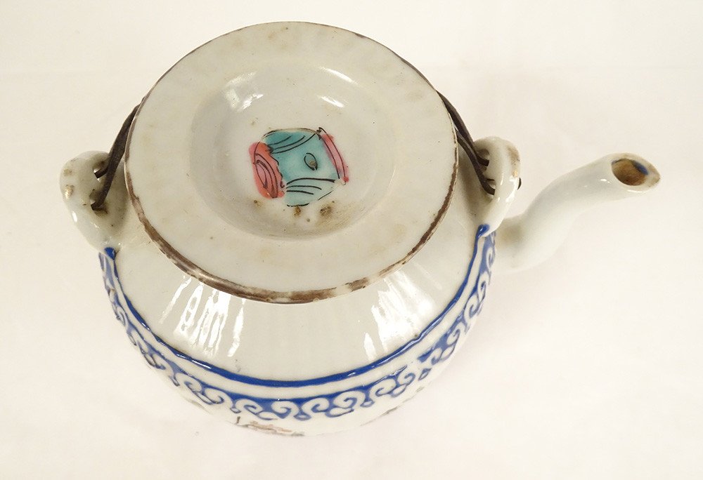 Chinese Porcelain Teapot Mandarin Characters Servants Tongzhi 19th Century-photo-4